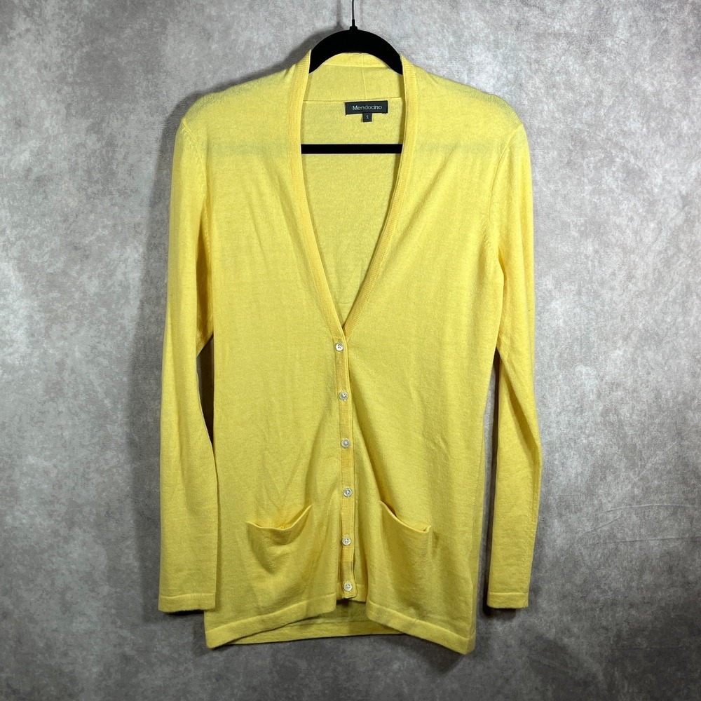 Mendocino Cashmere Cardigan Sweater Womens Small Yellow Knit Button Front V-Neck